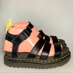 Dr. Martens Vegan Blaire Wonens Black Open Toe Buckled Flat Sandals Size US 6.